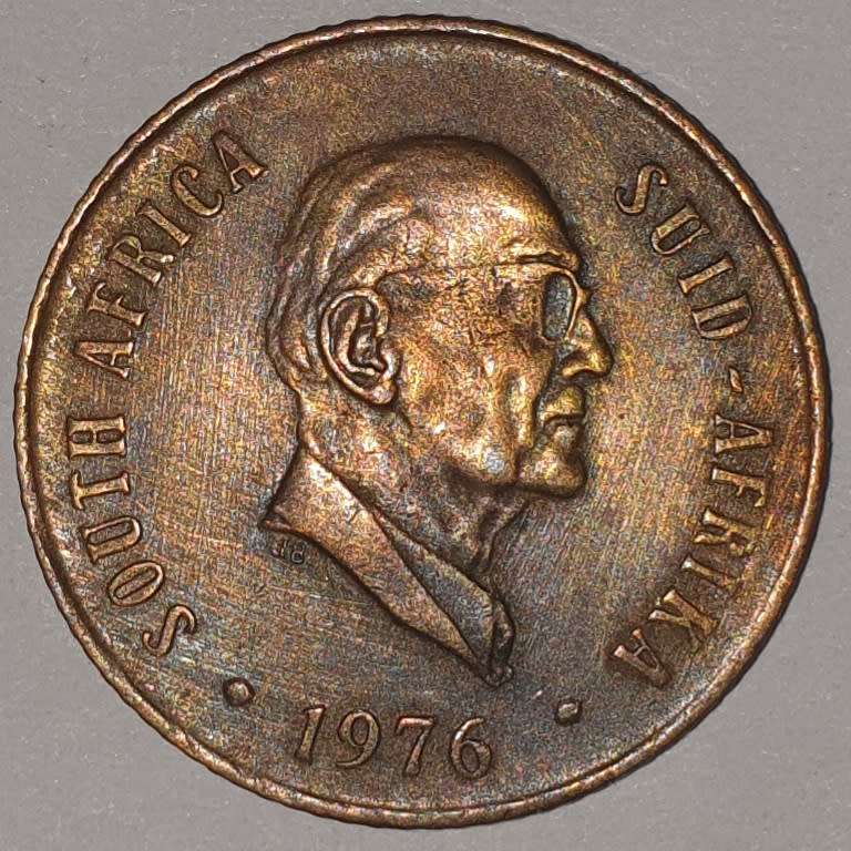 1976 - 2 CENT COIN (TWO CENT COIN) - RSA - BRONZE - KM#83 - BILINGUAL LEGEND - WILDEBEEST